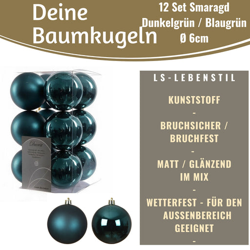 KI-generiertes Bild,12 Design Weihnachtskugeln 6cm Brandy Set Kunststoff Weihnachtsbaum-Deko