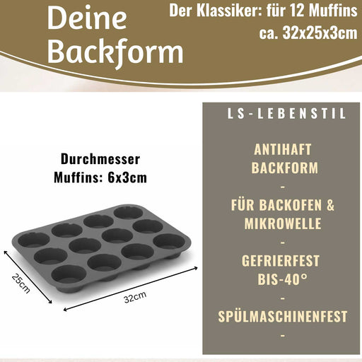 KI-generiertes Bild,Silikon Muffinform 12 Stück Cupcake Brownie Muffinblech Backform