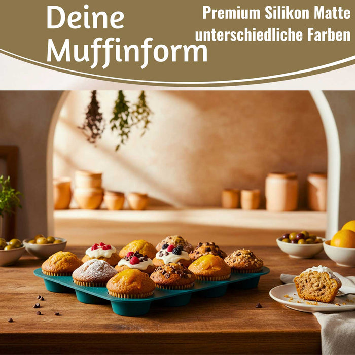 KI-generiertes Bild,Silikon Muffinform 12 Stück Cupcake Brownie Muffinblech Backform