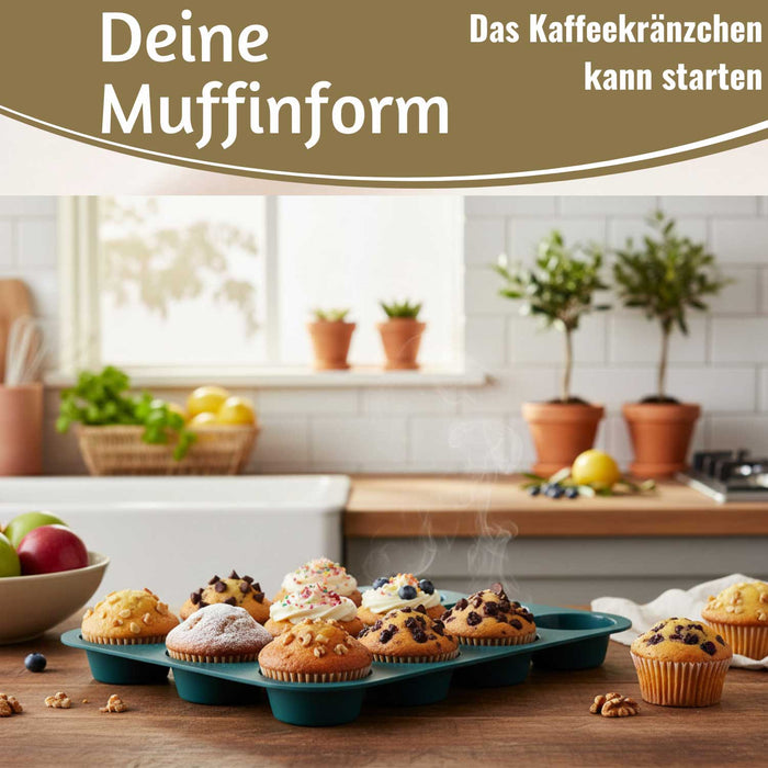 KI-generiertes Bild,Silikon Muffinform 12 Stück Cupcake Brownie Muffinblech Backform