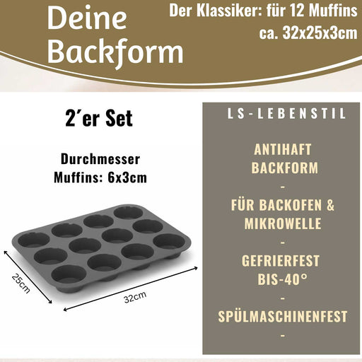 KI-generiertes Bild,2x 12´er Silikon Muffinform Set Cupcake Brownie Muffinblech