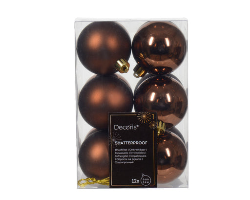 12 Design Weihnachtskugeln 6cm Braun Espresso Set Kunststoff Weihnachtsbaum-Deko