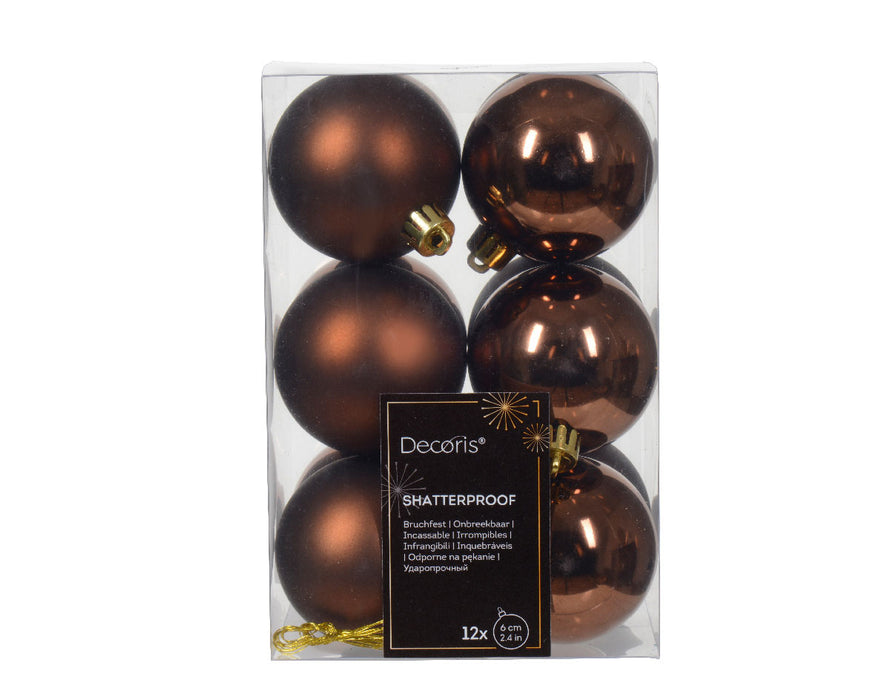 KI-generiertes Bild,12 Design Weihnachtskugeln 6cm Braun Espresso Set Kunststoff Weihnachtsbaum-Deko