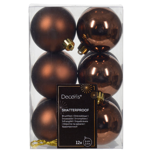 12 Design Weihnachtskugeln 6cm Braun Espresso Set Kunststoff Weihnachtsbaum-Deko