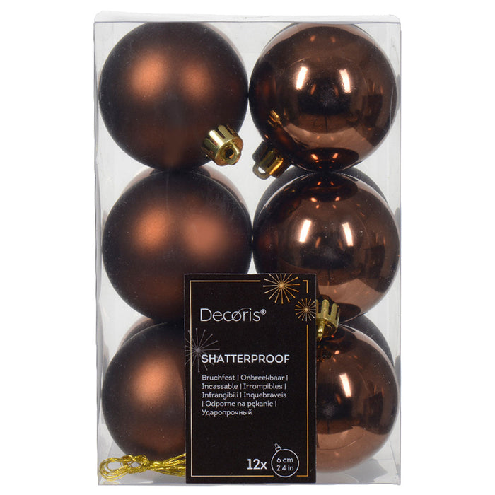 12 Design Weihnachtskugeln 6cm Braun Espresso Set Kunststoff Weihnachtsbaum-Deko