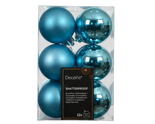 12 Design Weihnachtskugeln 6cm Folk Blue Set Kunststoff Weihnachtsbaum-Deko