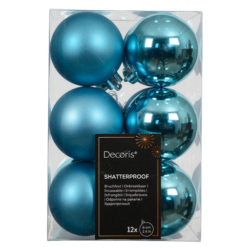 12 Design Weihnachtskugeln 6cm Folk Blue Set Kunststoff Weihnachtsbaum-Deko