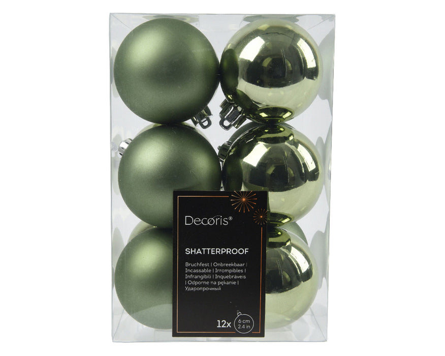 12 Design Weihnachtskugeln 6cm Grün Rosmarin Set Kunststoff Weihnachtsbaum-Deko