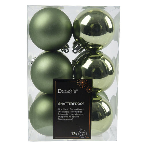 12 Design Weihnachtskugeln 6cm Grün Rosmarin Set Kunststoff Weihnachtsbaum-Deko