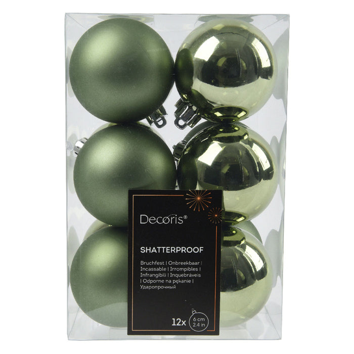 12 Design Weihnachtskugeln 6cm Grün Rosmarin Set Kunststoff Weihnachtsbaum-Deko