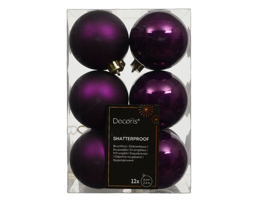 12 Design Weihnachtskugeln 6cm Feige Lila Set Kunststoff Weihnachtsbaum-Deko