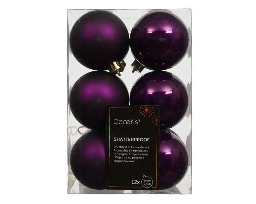 12 Design Weihnachtskugeln 6cm Feige Lila Set Kunststoff Weihnachtsbaum-Deko