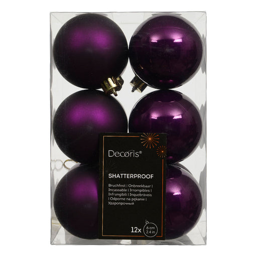 12 Design Weihnachtskugeln 6cm Feige Lila Set Kunststoff Weihnachtsbaum-Deko