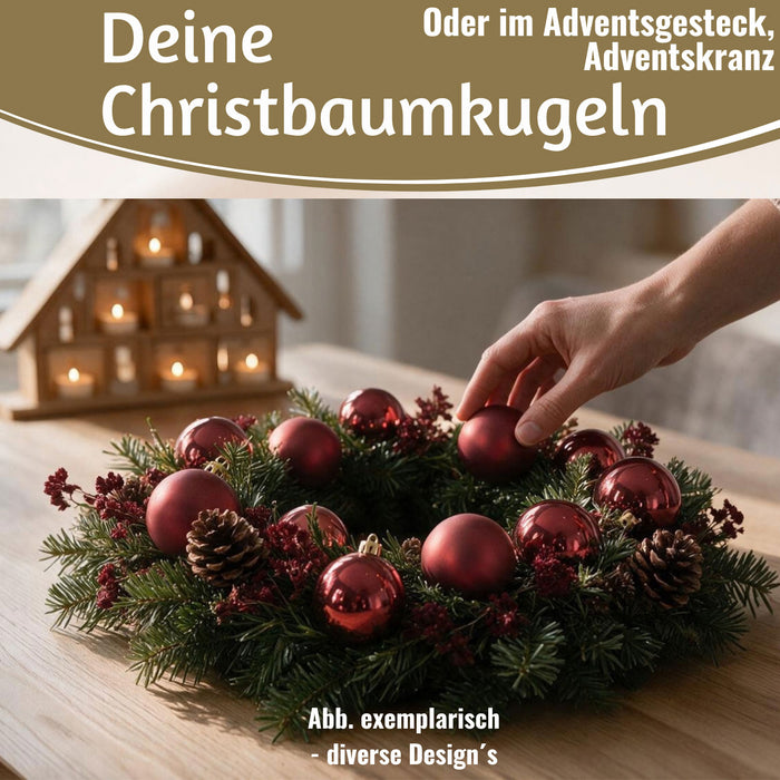 KI-generiertes Bild,12 Design Weihnachtskugeln 6cm Brandy Set Kunststoff Weihnachtsbaum-Deko