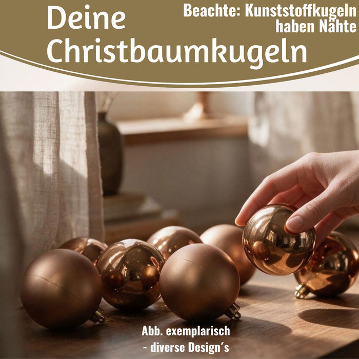 KI-generiertes Bild,12 Design Weihnachtskugeln 6cm Brandy Set Kunststoff Weihnachtsbaum-Deko
