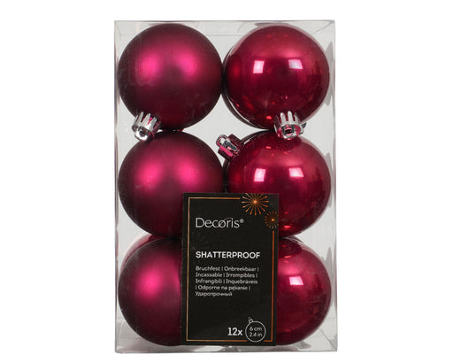 12 Design Weihnachtskugeln 6cm Festive Pink Set Kunststoff Weihnachtsbaum-Deko