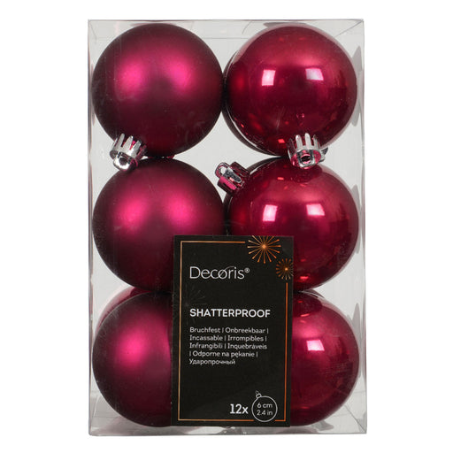 12 Design Weihnachtskugeln 6cm Festive Pink Set Kunststoff Weihnachtsbaum-Deko