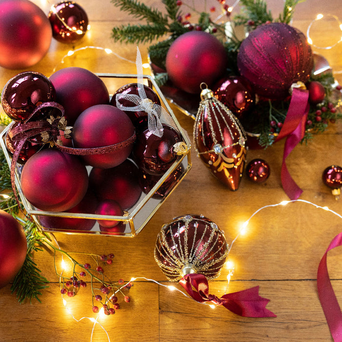 12 Design Weihnachtskugeln 6cm Rot Ochsenblut Set Kunststoff Weihnacht — LS-LebenStil