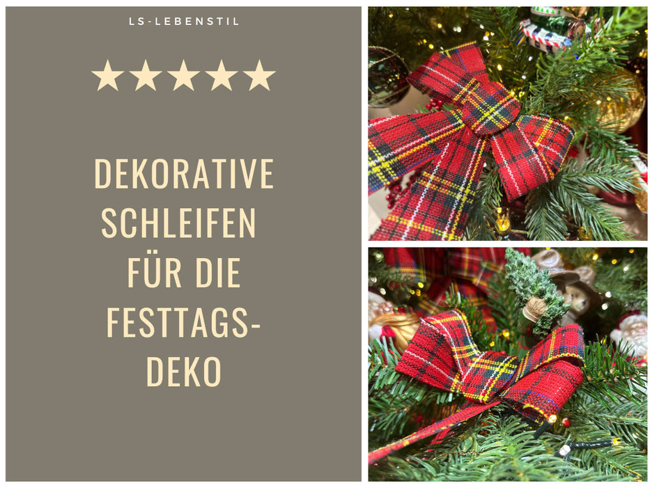 2x XL Weihnachtsschleife Set 17cm Kariert Schleife für Weihnachts-Deko