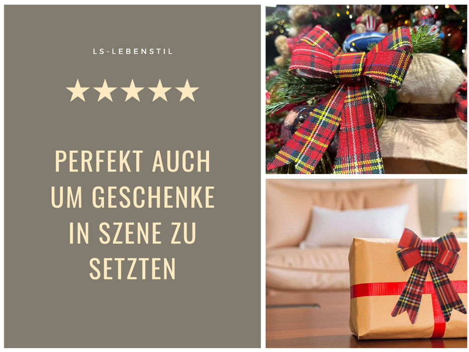 2x XL Weihnachtsschleife Set 17cm Kariert Schleife für Weihnachts-Deko