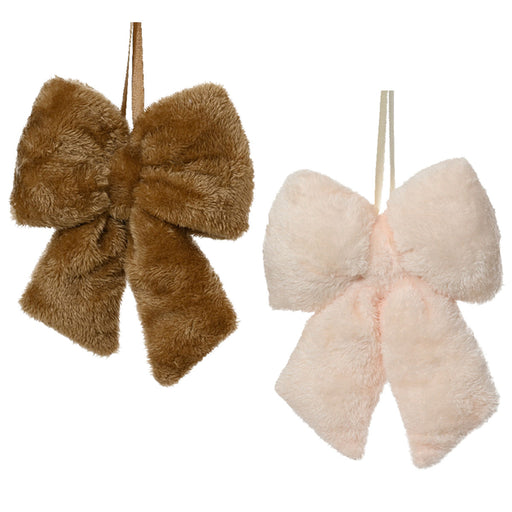 2x Weihnachtsschleifen Set 11cm Kunstfell Creme Beige Schleifen für Weihnachts-Deko