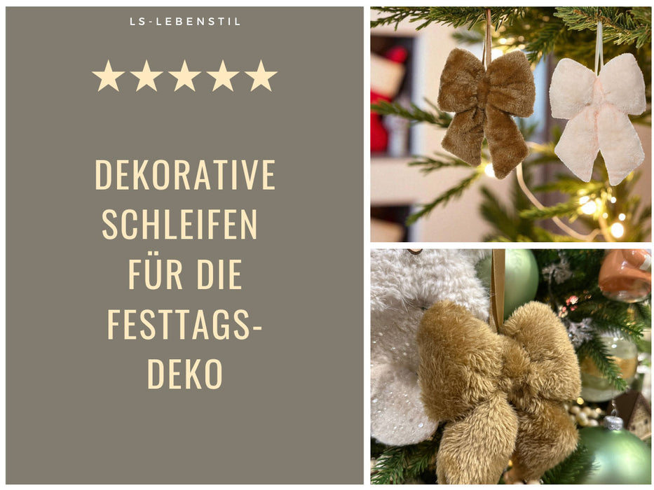 2x Weihnachtsschleifen Set 11cm Kunstfell Creme Beige Schleifen für Weihnachts-Deko