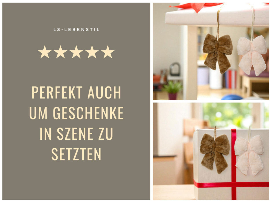 2x Weihnachtsschleifen Set 11cm Kunstfell Creme Beige Schleifen für Weihnachts-Deko
