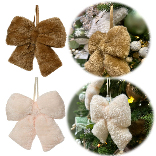 2x Weihnachtsschleifen Set 11cm Kunstfell Creme Beige Schleifen für Weihnachts-Deko