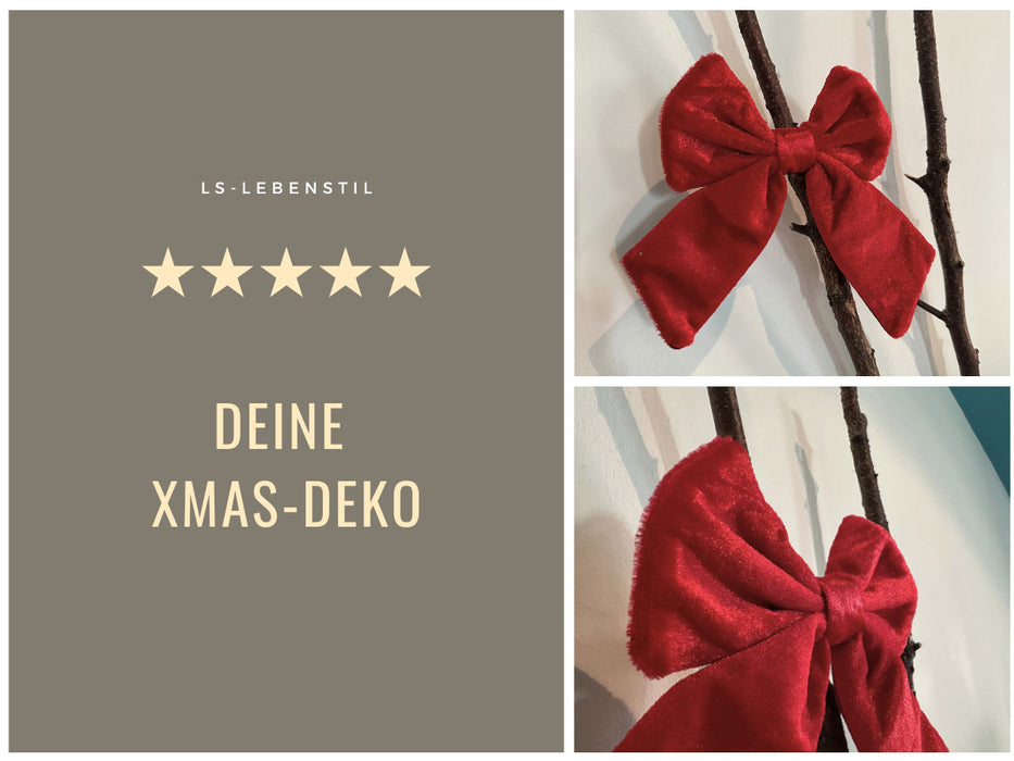2x XL Weihnachtsschleife Set 17cm Samt Rot Schleife für Weihnachts-Deko