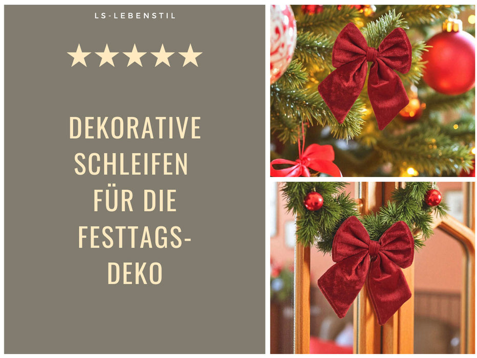 2x XL Weihnachtsschleife Set 17cm Samt Rot Schleife für Weihnachts-Deko