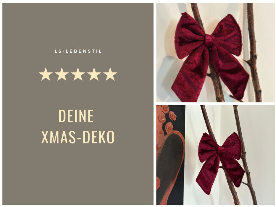 2x XL Weihnachtsschleife Set 17cm Samt Rot Bordeaux Schleife für Weihnachts-Deko