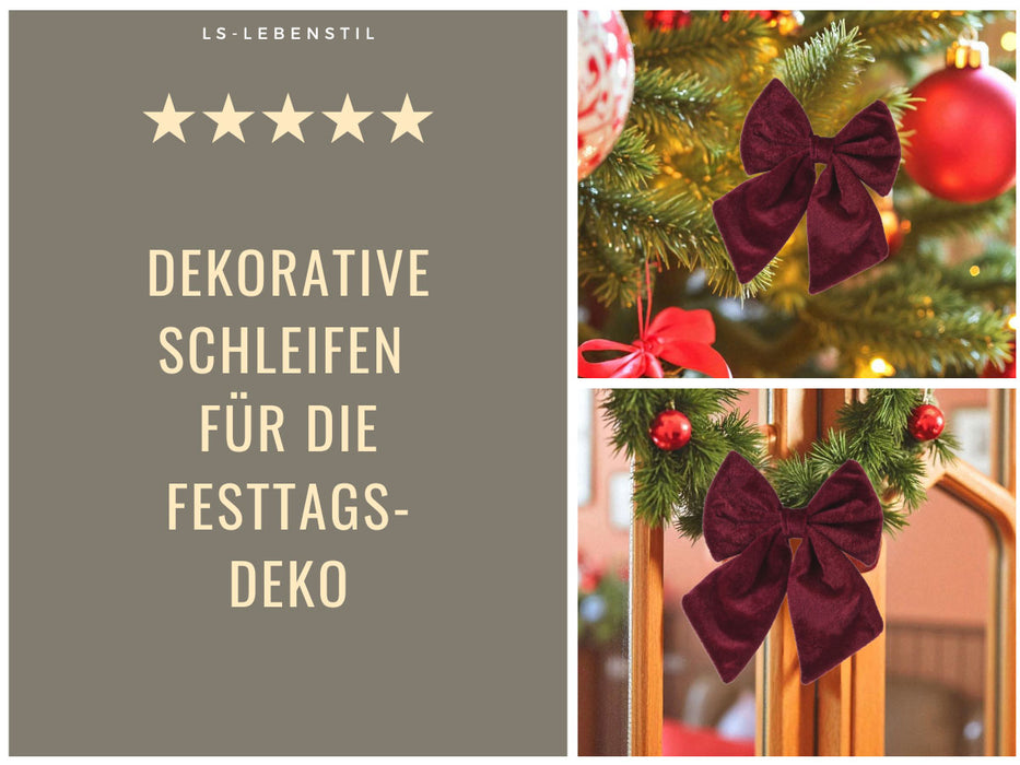 2x XL Weihnachtsschleife Set 17cm Samt Rot Bordeaux Schleife für Weihnachts-Deko