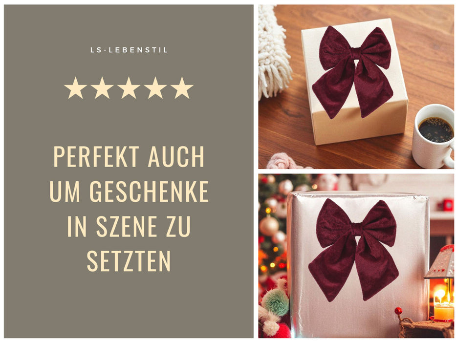 2x XL Weihnachtsschleife Set 17cm Samt Rot Bordeaux Schleife für Weihnachts-Deko