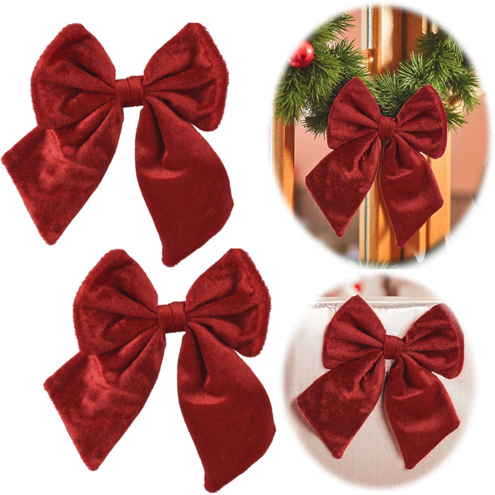 2x XL Weihnachtsschleife Set 17cm Samt Rot Schleife für Weihnachts-Deko