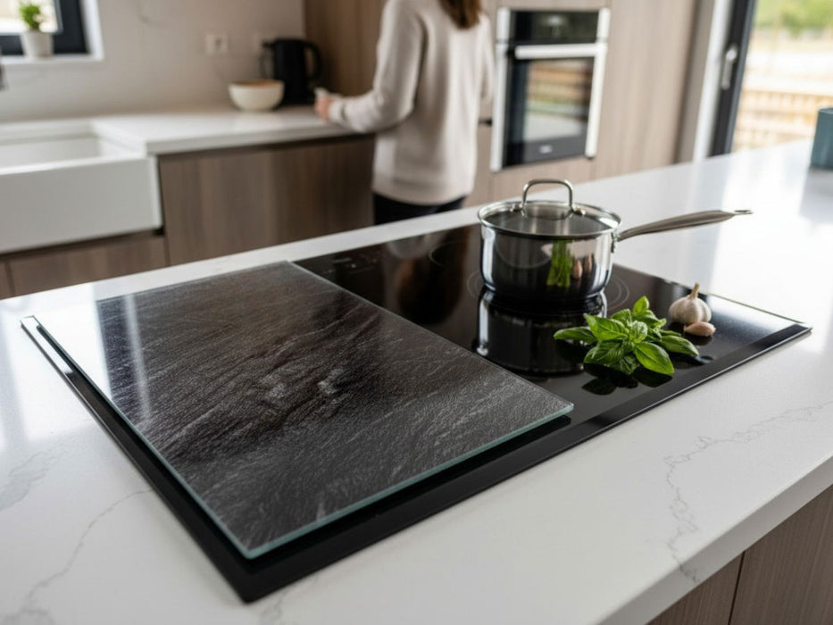 2´er Set Glas Herdabdeckplatten Schiefer 52x30cm Glasschneidebrett Schneidebrett