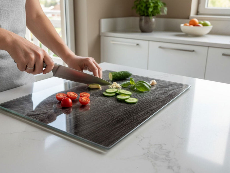 2´er Set Glas Herdabdeckplatten Schiefer 52x30cm Glasschneidebrett Schneidebrett