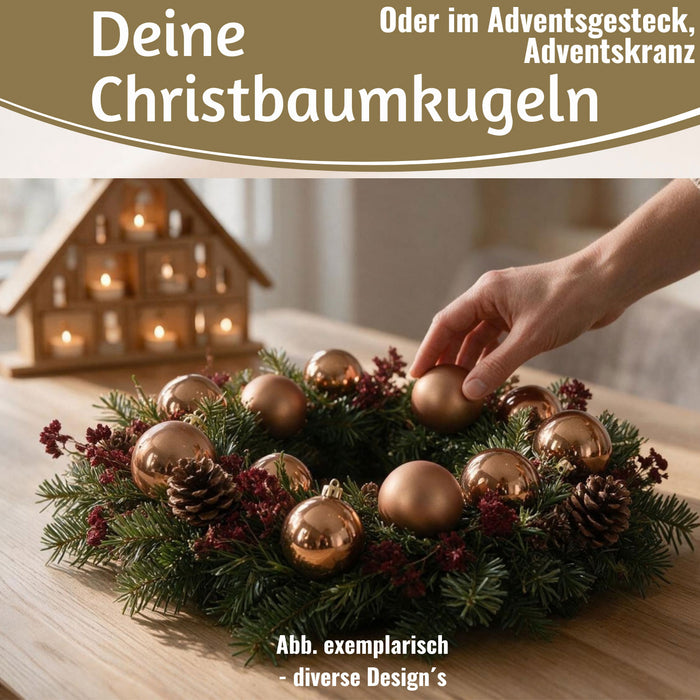 KI-generiertes Bild,18-20 Design Glas Weihnachtskugeln 6cm Grün Pinie Christbaum Dekokugel