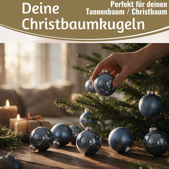 KI-generiertes Bild,18-20 Design Glas Weihnachtskugeln 6cm Dämmerungsblau Christbaum Dekokugel