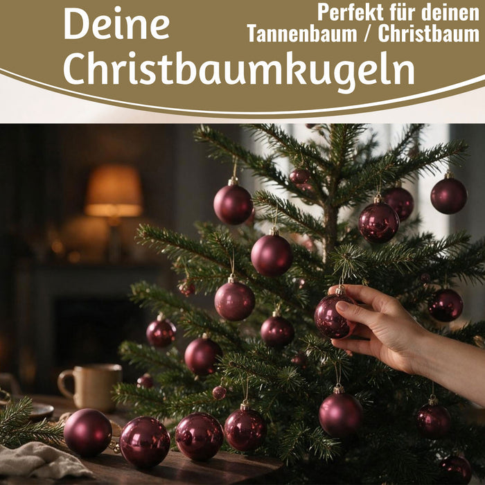 KI-generiertes Bild,18-20 Design Glas Weihnachtskugeln 6cm Braun Dunkelrosa Christbaum Dekokugel