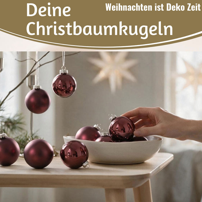 KI-generiertes Bild,18-20 Design Glas Weihnachtskugeln 6cm Braun Dunkelrosa Christbaum Dekokugel