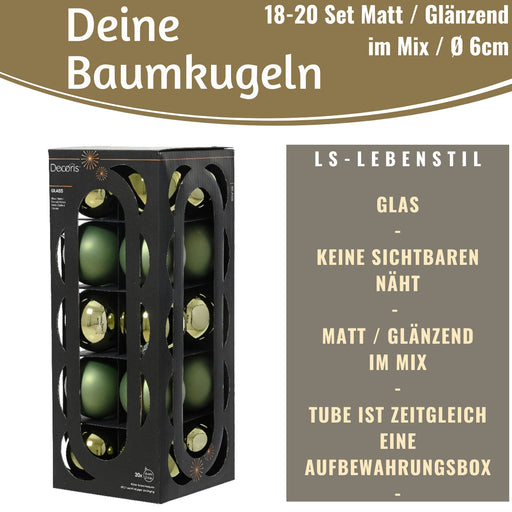 KI-generiertes Bild,18-20 Design Glas Weihnachtskugeln 6cm Grün Rosmarin Christbaum Dekokugel