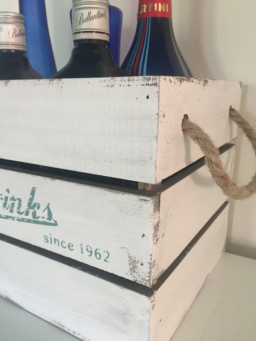 2x Holz Aufbewahrungsbox Set Blau Weiß 24/30cm Weinkiste Flaschenkorb Regal