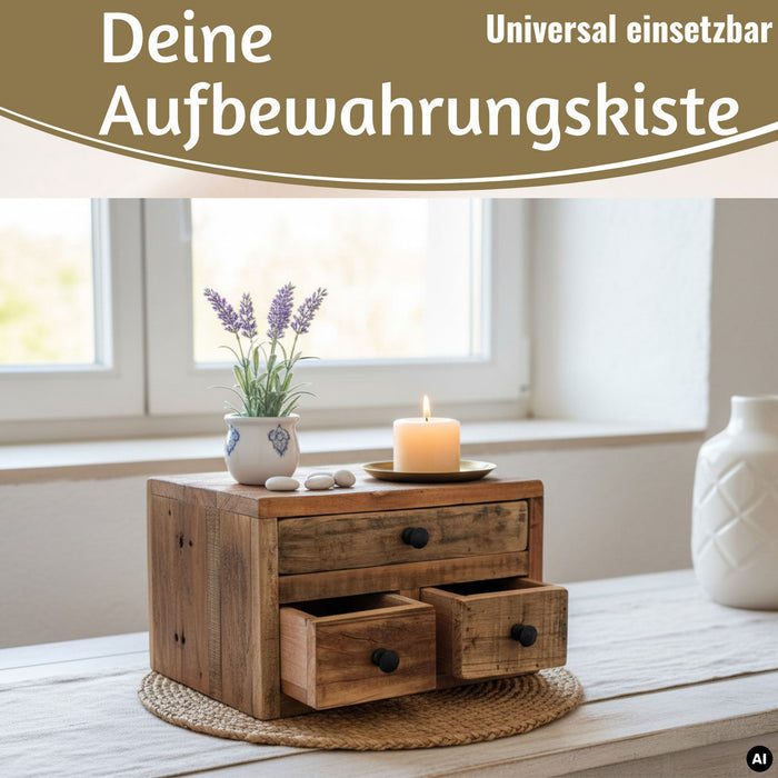 KI-generiertes Bild,Vintage Aufbwahrungsbox 30cm Schubladenbox Holzbox Ordnungsbox