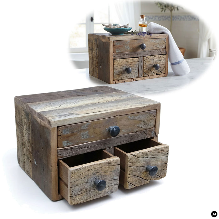 KI-generiertes Bild Vintage Aufbwahrungsbox Dehli 30cm Schubladenbox Holzbox Ordnungsbox Kommode