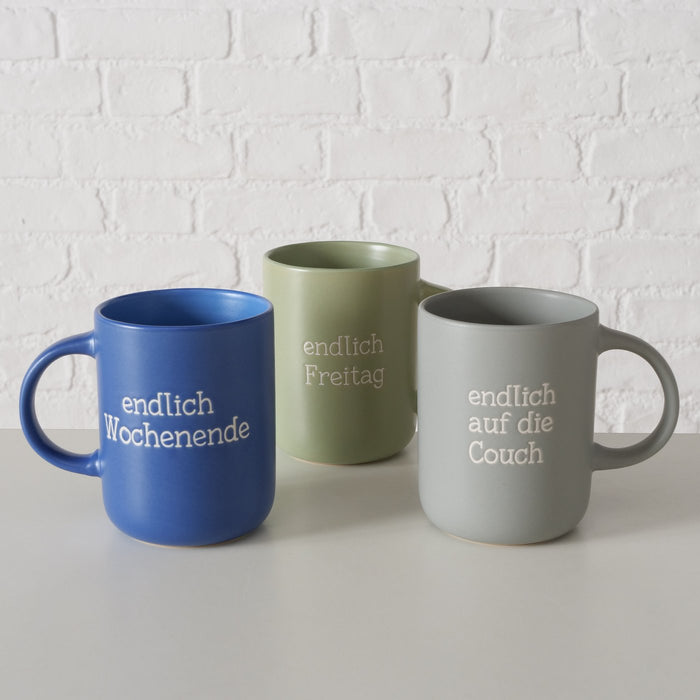3x Jumbo Kaffeebecher 420ml Set Spruch "Wochenende" XXL Henkelbecher Kaffeetasse