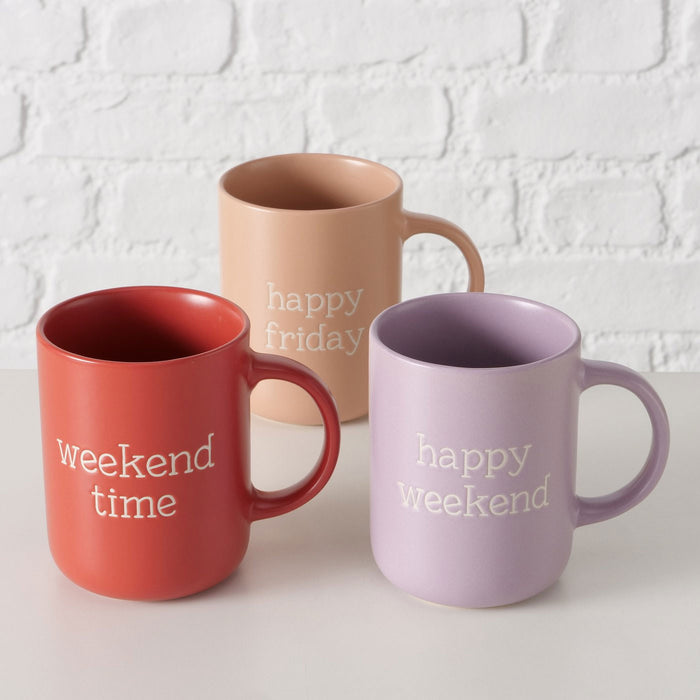 3 Jumbo Kaffeebecher 420ml Set Spruch "Weekend" XXL Henkelbecher Kaffeetasse