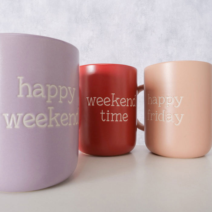 3 Jumbo Kaffeebecher 420ml Set Spruch "Weekend" XXL Henkelbecher Kaffeetasse
