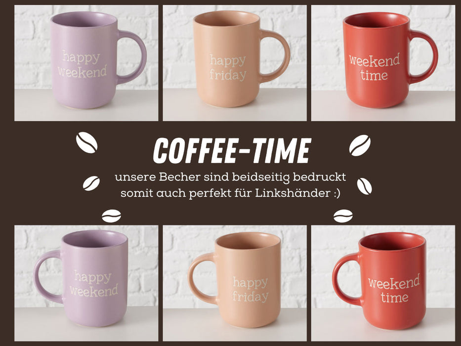 3 Jumbo Kaffeebecher 420ml Set Spruch "Weekend" XXL Henkelbecher Kaffeetasse