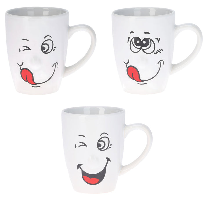 KI-generiertes Bild,3 Kaffeebecher Smiley 300ml Set lustige witzige Henkelbecher Kaffeetasse
