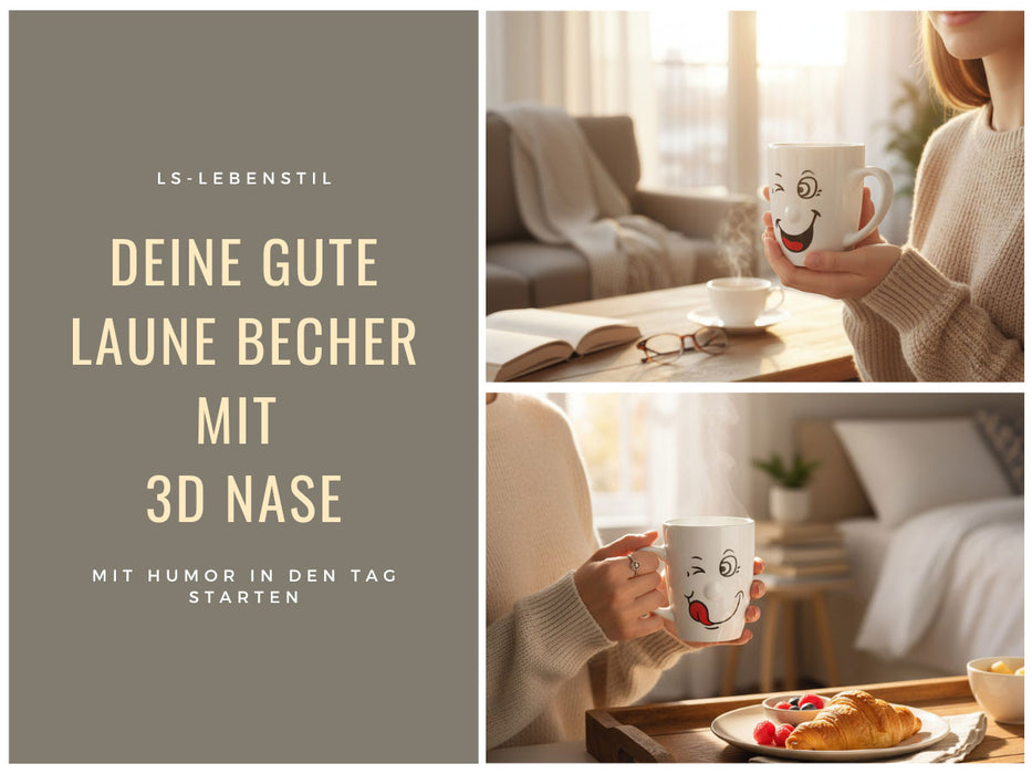 KI-generiertes Bild,3 Kaffeebecher Smiley 300ml Set lustige witzige Henkelbecher Kaffeetasse